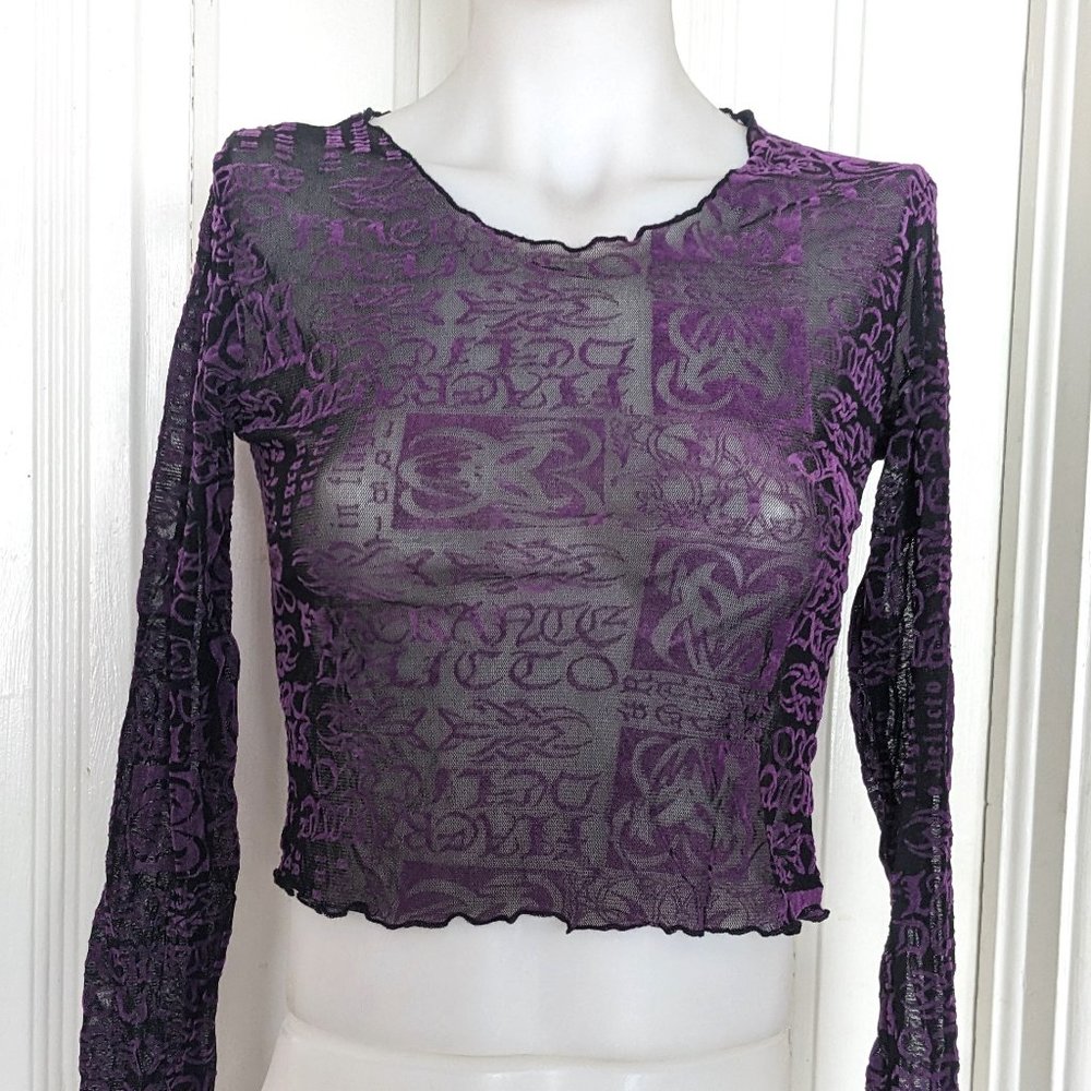 Raven Gothic Flagrante Delicto Purple Burnout Velvet Mesh Top Vintage
